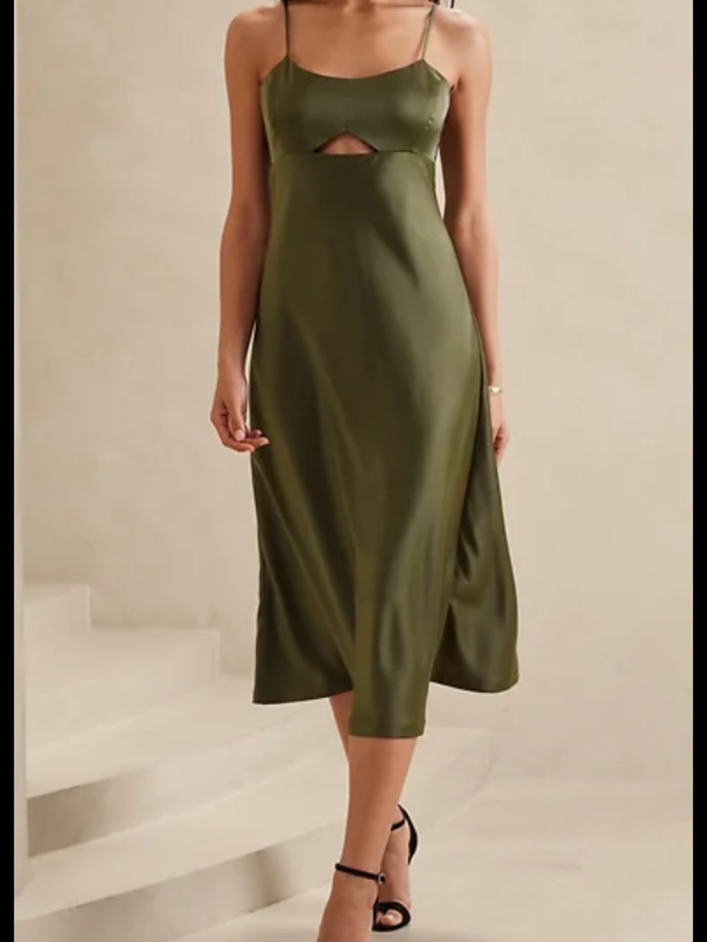 Banana Republic Olive Green Slip Midi Dress